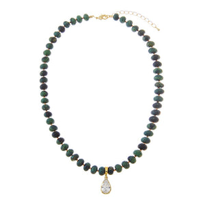 Dark Green CZ Pear Bird Stone Beaded Charm Necklace - Adina Eden's Jewels