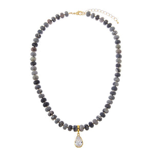 Dark Grey CZ Pear Black Net Stone Beaded Charm Necklace - Adina Eden's Jewels