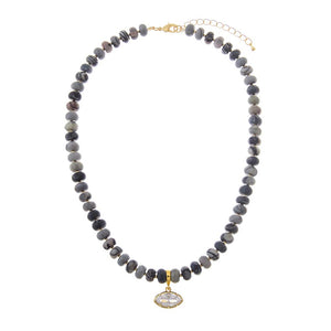 Dark Grey CZ Marquise Black Net Stone Beaded Charm Necklace - Adina Eden's Jewels