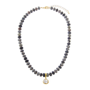 Dark Grey CZ Oval Black Net Stone Beaded Charm Necklace - Adina Eden's Jewels