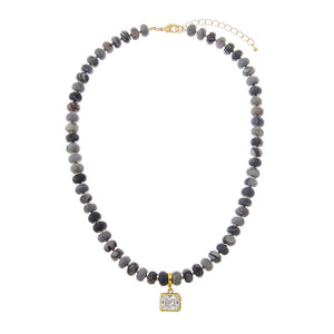 Dark Grey CZ Radiant Black Net Stone Beaded Charm Necklace - Adina Eden's Jewels