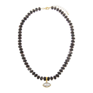 Black CZ Marquise Silver Obsidian Stone Beaded Charm Necklace - Adina Eden's Jewels