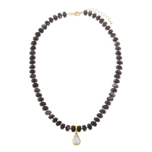 Black CZ Pear Silver Obsidian Stone Beaded Charm Necklace - Adina Eden's Jewels
