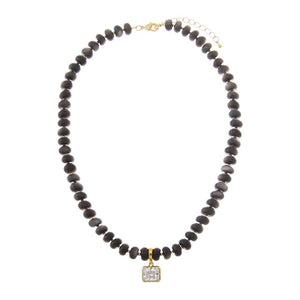 Black CZ Radiant Silver Obsidian Stone Beaded Charm Necklace - Adina Eden's Jewels