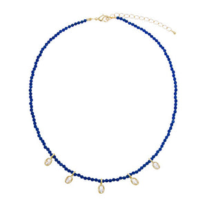 Dark Blue / 3MM Midnight Beaded CZ Oval Bezel Dangle Charm Necklace - Adina Eden's Jewels