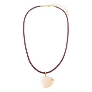 Mother of Pearl MOP Carved Fish Burgundy Pendant Rope Necklace - Adina Eden's Jewels