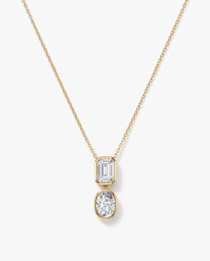Gold Lab Grown Diamond Emerald/Oval Bezel Charm Necklace - Adina Eden's Jewels