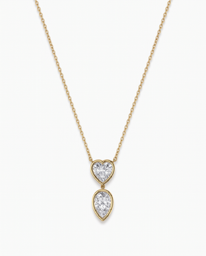 Gold Lab Grown Diamond Heart/Pear Bezel Charm Necklace - Adina Eden's Jewels