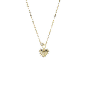 Pave Clasp Heart Charm Paperclip Necklace