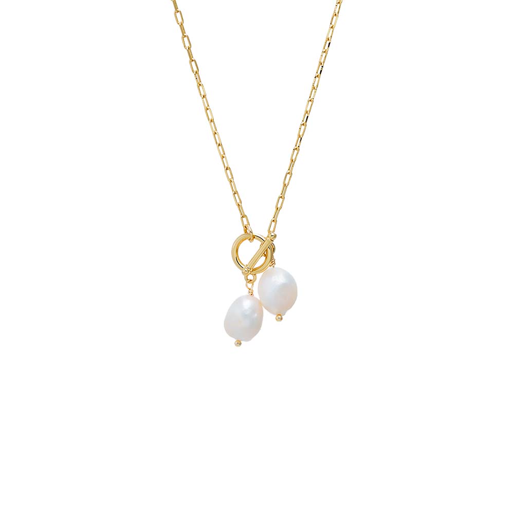 Gold Twin Pearl Toggle Necklace - Adina Eden's Jewels