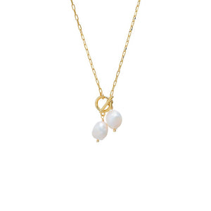 Gold Twin Pearl Toggle Necklace - Adina Eden's Jewels