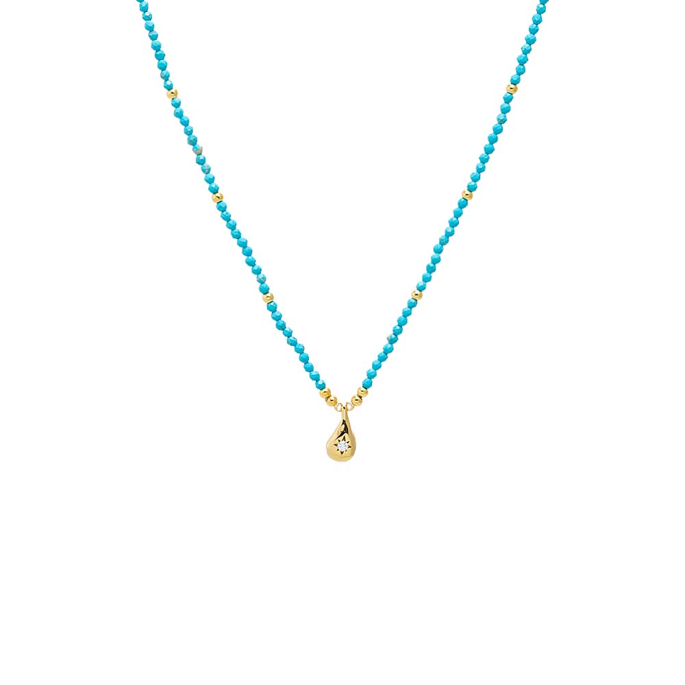 Turquoise Beaded Teardrop Pendant Necklace - Adina Eden's Jewels