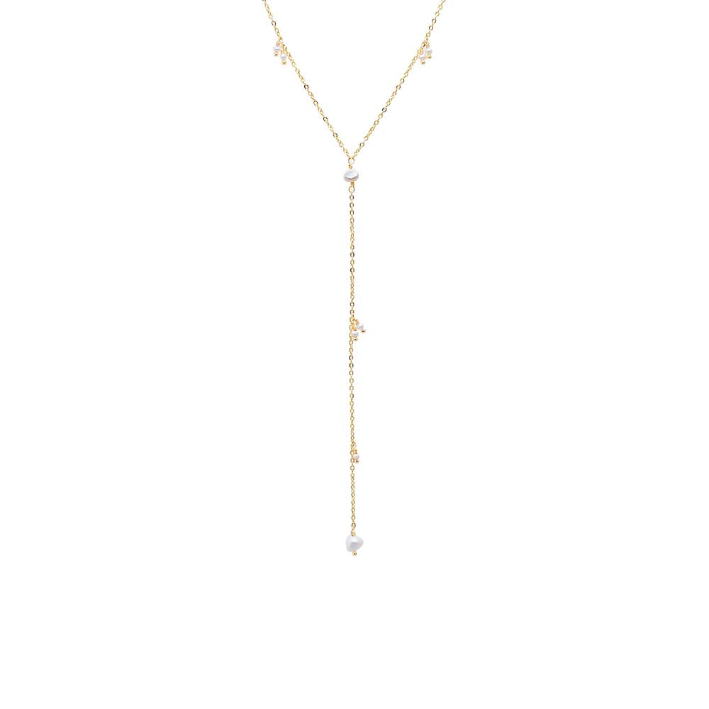 Gold Pearl & Ball Drop Lariat Necklace - Adina Eden's Jewels