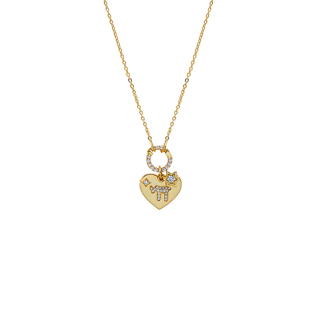 Gold Jewish Charm Toggle Heart Necklace - Adina Eden's Jewels