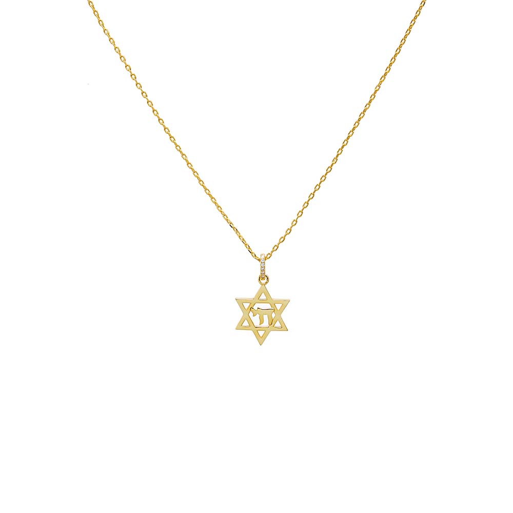 Gold Star of David “Chai” Pendant Necklace - Adina Eden's Jewels