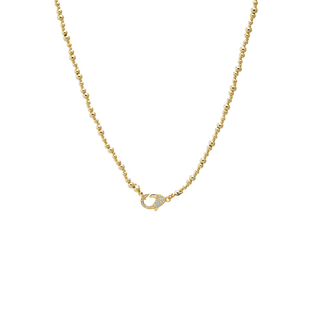 Gold Beaded Ball Chain Pavé Lock Necklace - Adina Eden's Jewels