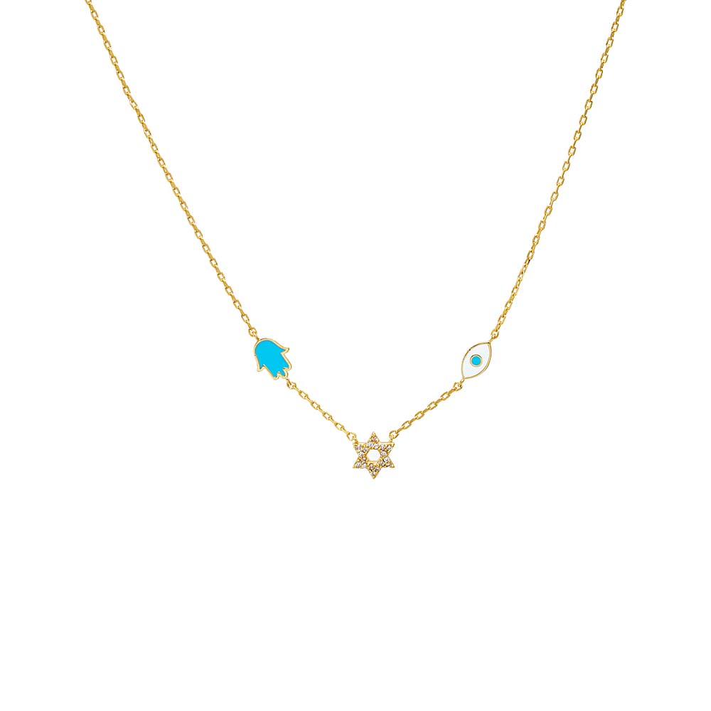 Turquoise Turquoise Jewish Charms Necklace - Adina Eden's Jewels