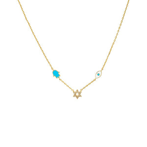 Turquoise Turquoise Jewish Charms Necklace - Adina Eden's Jewels