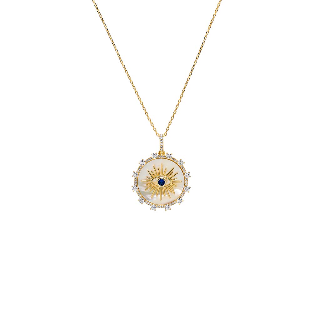 Mother of Pearl Mother of Pearl Evil Eye Pendant Necklace - Adina Eden's Jewels