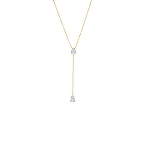 Gold Double Pear Drop Chain Lariat Necklace - Adina Eden's Jewels
