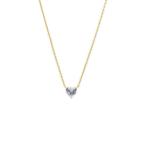 Gold CZ Solitaire Heart Pendant Necklace - Adina Eden's Jewels