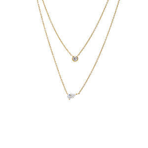 14K Gold Lab Grown Diamond Double Layer Pear & Bezel Necklace 14K - Adina Eden's Jewels