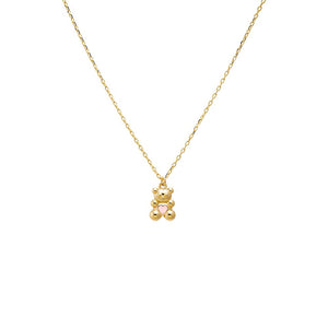 14K Gold Kids Pink Heart Bear Necklace 14K - Adina Eden's Jewels