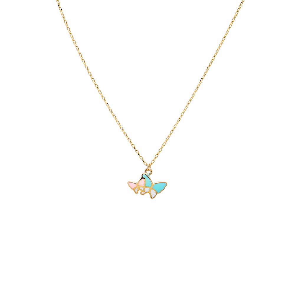 Multi-Color/14K Gold Kids Pastel Butterfly Necklace 14K - Adina Eden's Jewels