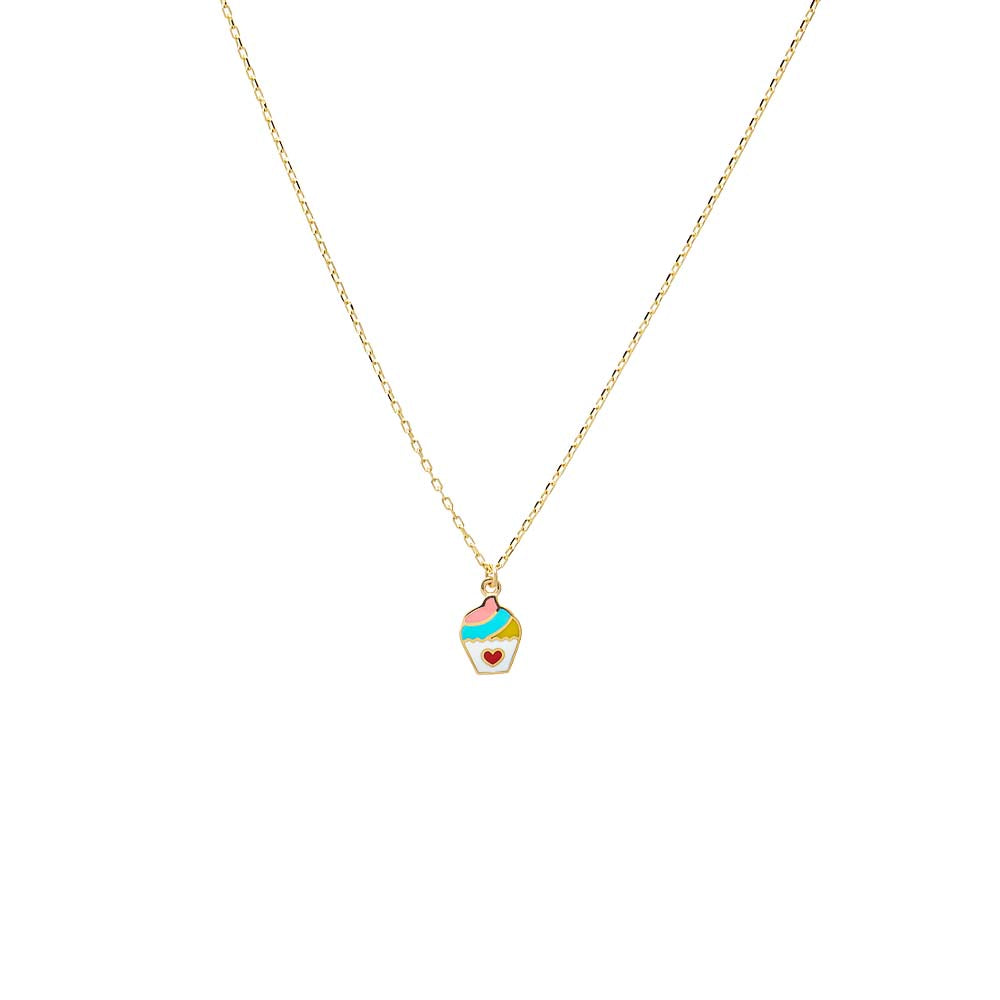 Multi-Color/14K Gold Kids Rainbow Cupcake Necklace 14K - Adina Eden's Jewels