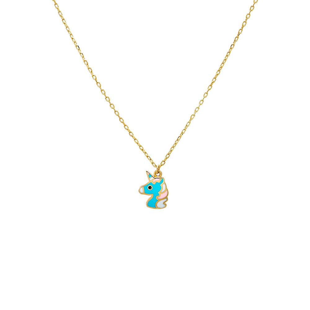 14K Gold Kids Blue Unicorn Necklace 14K - Adina Eden's Jewels