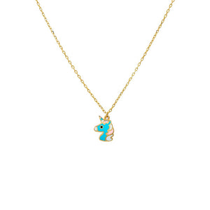14K Gold Kids Blue Unicorn Necklace 14K - Adina Eden's Jewels