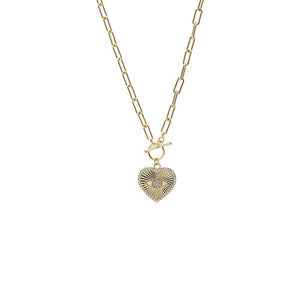 Gold Heart Evil Eye Paperclip Toggle Necklace - Adina Eden's Jewels