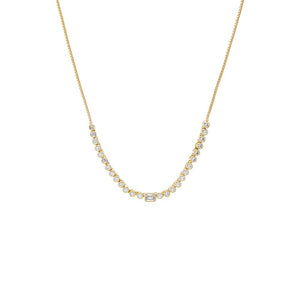 CZ Emerald Center Bezel Set Half Tennis Necklace