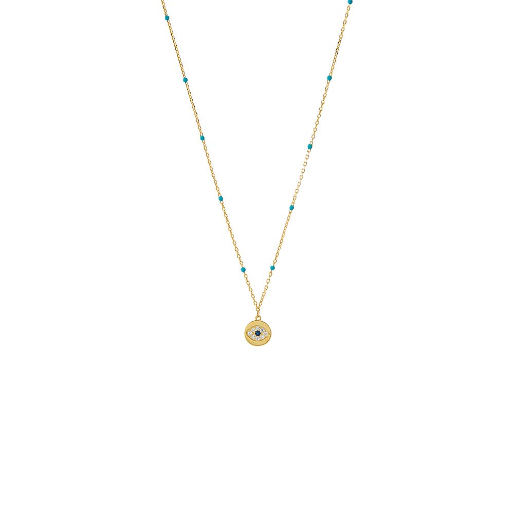 Colored Enamel Evil Eye Disc Necklace
