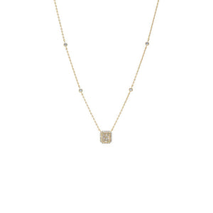 Gold CZ Pave X Baguette Halo Pendant Necklace - Adina Eden's Jewels