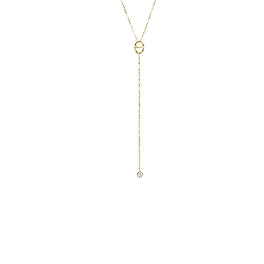 14K Gold Mariner & Dangling Bezel Lariat Necklace 14K - Adina Eden's Jewels