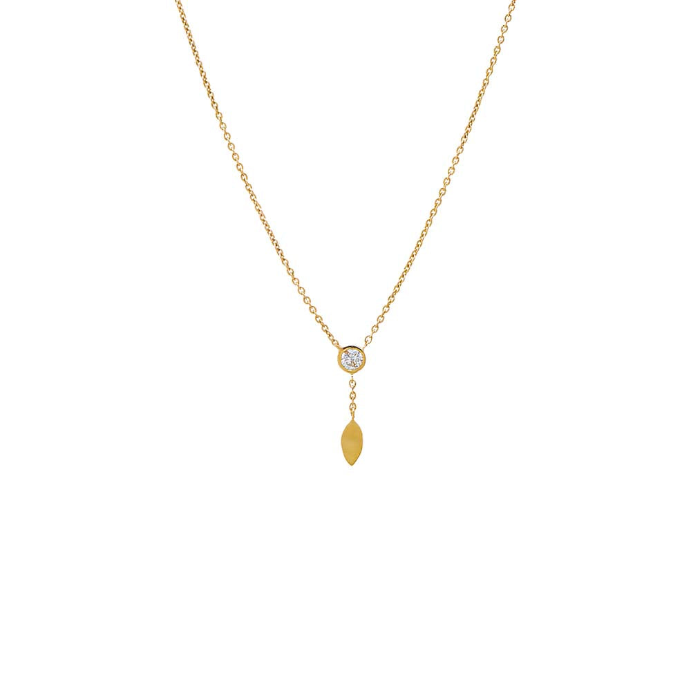 14K Gold Diamond Bezel Curb Link Drop Lariat Necklace 14K - Adina Eden's Jewels
