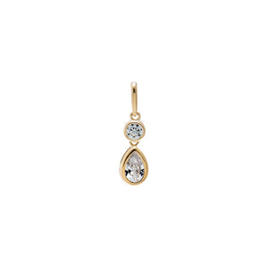 14K Gold CZ Double Stone Bezel Drop Charm 14K - Adina Eden's Jewels