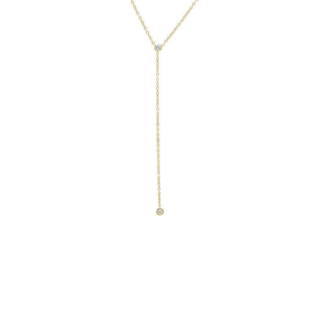 Gold CZ Double Bezel Drop Chain Lariat Necklace - Adina Eden's Jewels
