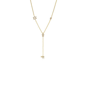 Pave Protection Charms Lariat Necklace