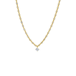 CZ Solitaire Bezel Link Pendant Necklace
