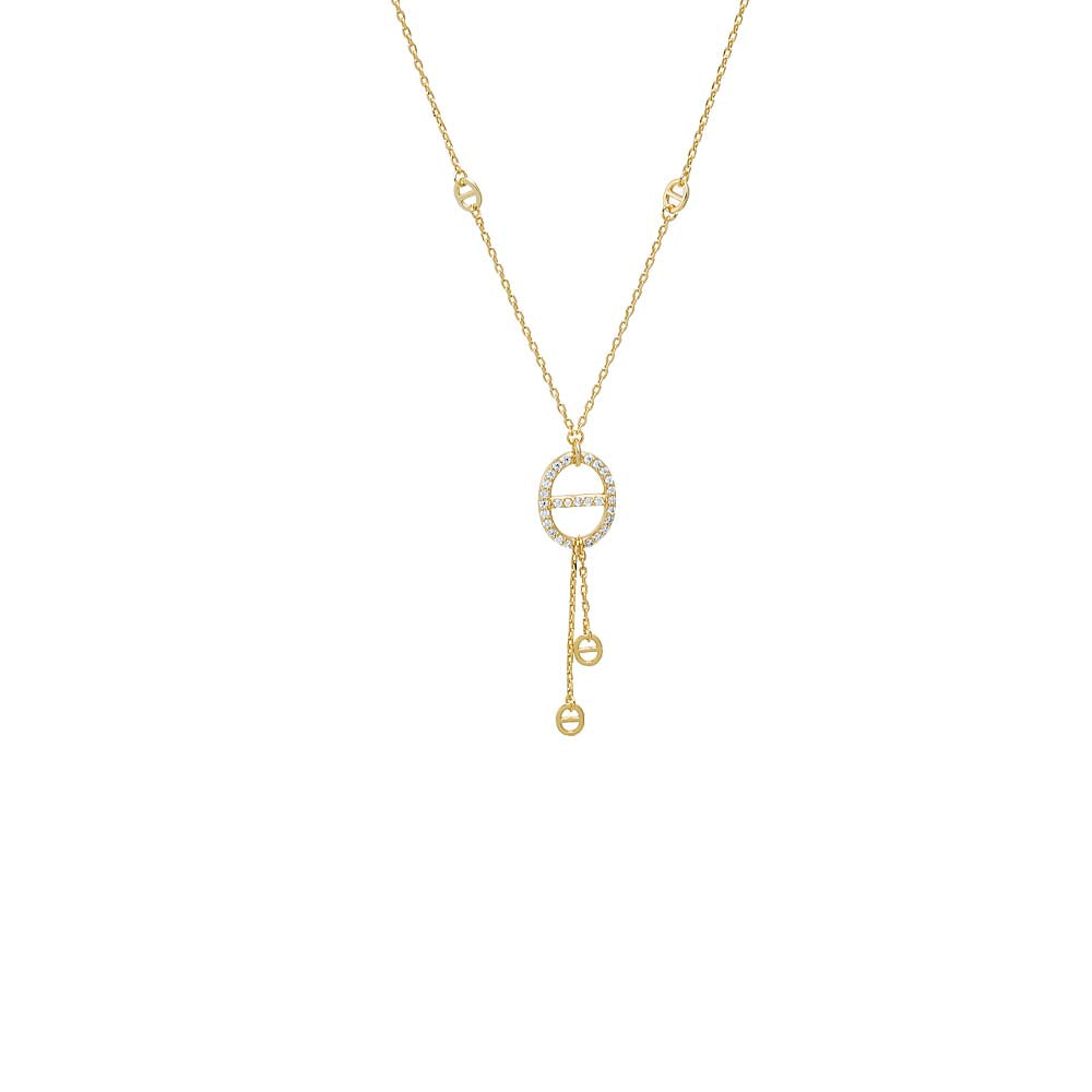 Gold Pave Mariner Charm Pendant Lariat Necklace - Adina Eden's Jewels