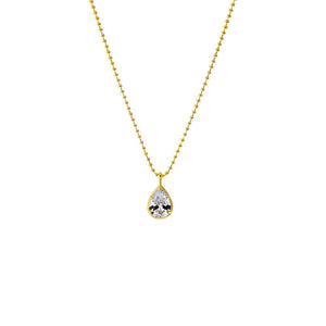 Gold CZ Solitare Bezel Pendant Ball Chain Necklace - Adina Eden's Jewels