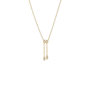 Gold Lab Grown Diamond Marquise/Emerald Bezel Drop Chain Lariat - Adina Eden's Jewels