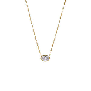 Gold Lab Grown Oval Bezel Necklace - Adina Eden's Jewels