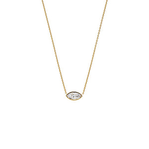 Gold Lab Grown Marquise Bezel Necklace - Adina Eden's Jewels