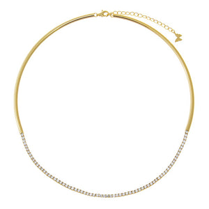 CZ Half Tennis Thin Collar Choker Necklace - Adina Eden's Jewels