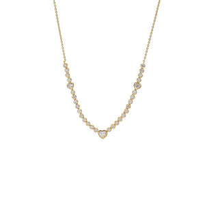 Gold Lab Grown Diamond Bezel Heart Center Tennis Necklace - Adina Eden's Jewels