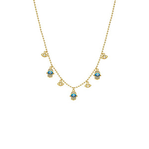 Gold Evil Eye & Hamsa Charm Necklace - Adina Eden's Jewels
