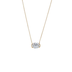 Lab Grown Diamond Oval Semi Bezel Pendant Necklace 14K